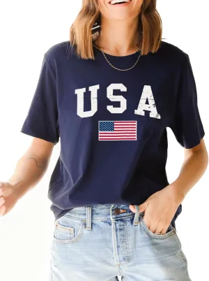 4th of July Shirts for Women Patriotic t Shirts American Flag Graphic Tees Short Sleeve Summer Tops