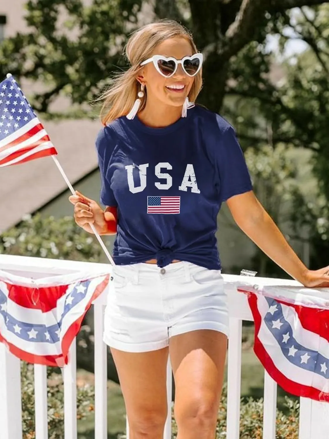 4th of July Shirts for Women Patriotic t Shirts American Flag Graphic Tees Short Sleeve Summer Tops