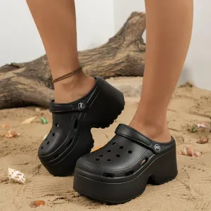 9cm high Heel Toe Sandals, Thick Soled Beach Shoes, European Station Leopard Print, Worn on The Beach with a Feeling of Stepping on Feces, Hole Shoes for Women