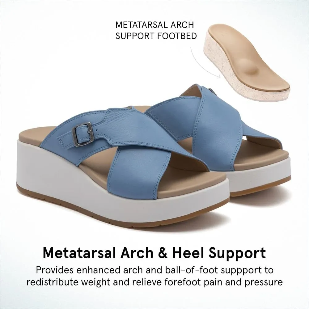 ABEO Women's Solstice Cross Slide Sandals | Arch Support Wedge Sandals | Built-In Metatarsal Pads | Black, Size 6-11