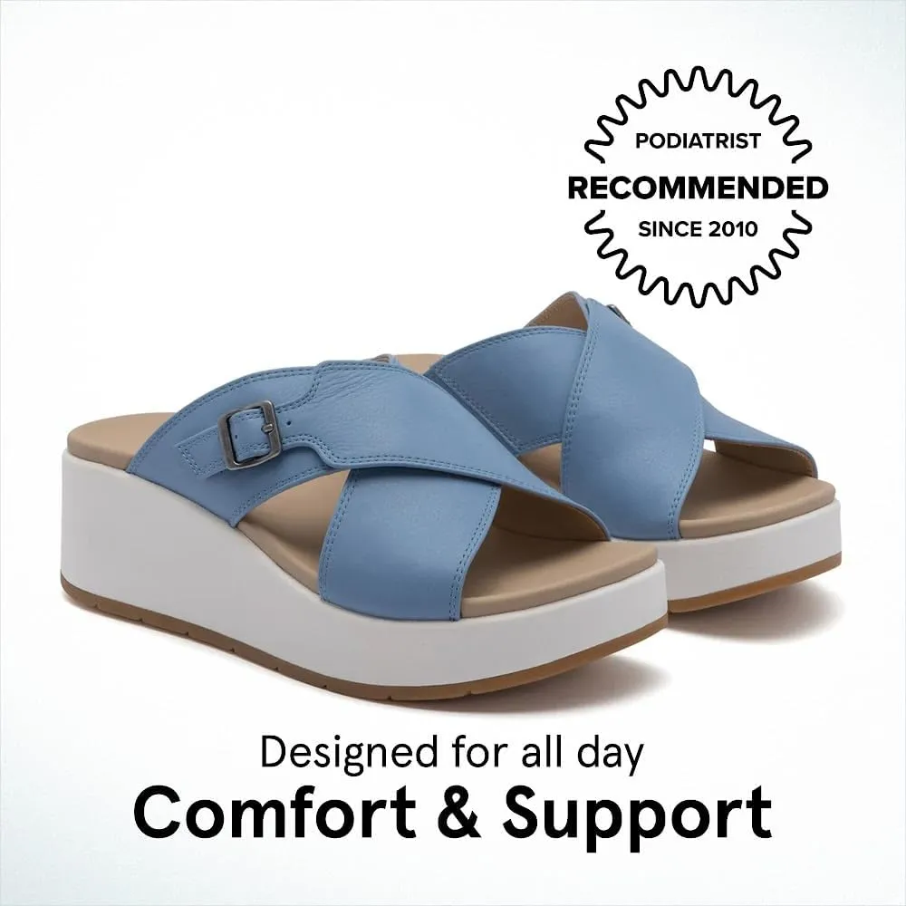 ABEO Women's Solstice Cross Slide Sandals | Arch Support Wedge Sandals | Built-In Metatarsal Pads | Black, Size 6-11