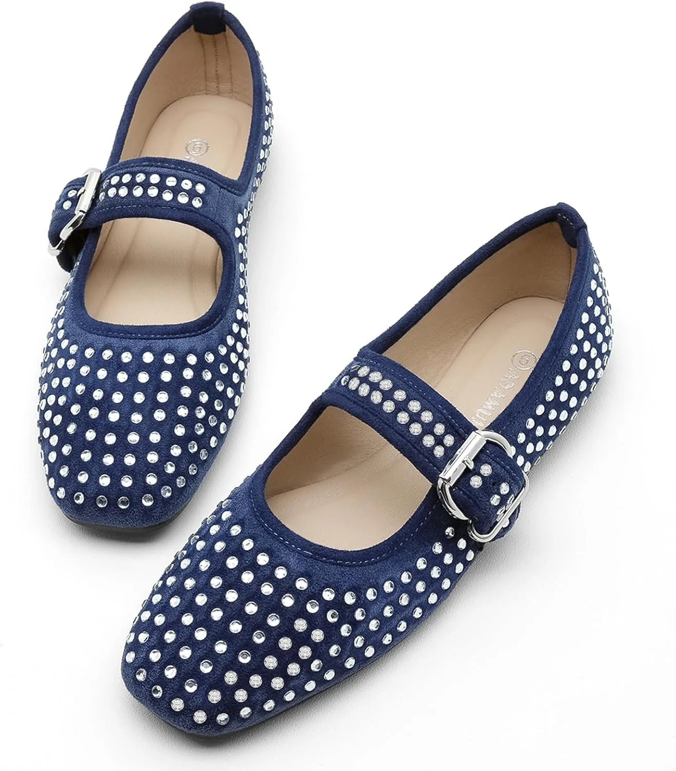 ADAMUMU Rhinestone Flats for Women Sparkly Crystals Ballerina Shoes Crystals Sparkly Mary Jane Flats Round Toe Buckle Strap Design Comfortable and Non Slip Sole Flat for Daily Wear and Work