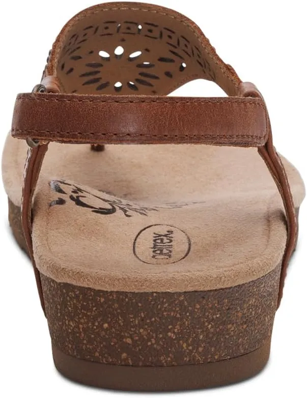 Aetrex Evelyn Casual Leather Thong Sandals for Women - Plantar Fasciitis Relief Flats Arch Support Sandals Women's with Fully Adjustable Back Strap
