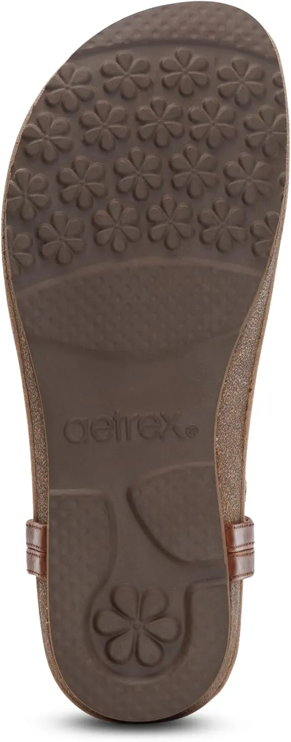 Aetrex Evelyn Casual Leather Thong Sandals for Women - Plantar Fasciitis Relief Flats Arch Support Sandals Women's with Fully Adjustable Back Strap