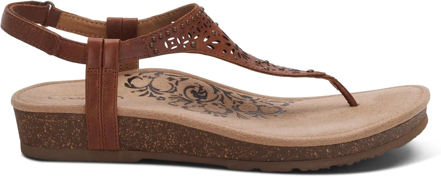 Aetrex Evelyn Casual Leather Thong Sandals for Women - Plantar Fasciitis Relief Flats Arch Support Sandals Women's with Fully Adjustable Back Strap