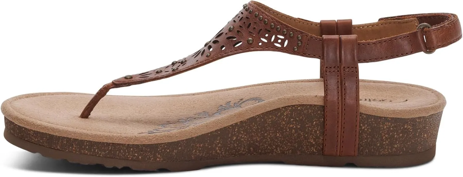 Aetrex Evelyn Casual Leather Thong Sandals for Women - Plantar Fasciitis Relief Flats Arch Support Sandals Women's with Fully Adjustable Back Strap