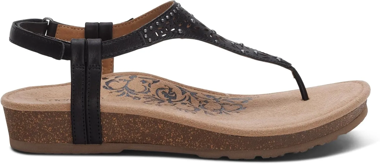 Aetrex Evelyn Casual Leather Thong Sandals for Women - Plantar Fasciitis Relief Flats Arch Support Sandals Women's with Fully Adjustable Back Strap