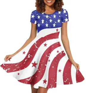 AFPANQZ Womens Casual Summer Lightweight Vintage Dress Short Sleeve Midi Dress Knee-Long Luxury Formal Dress