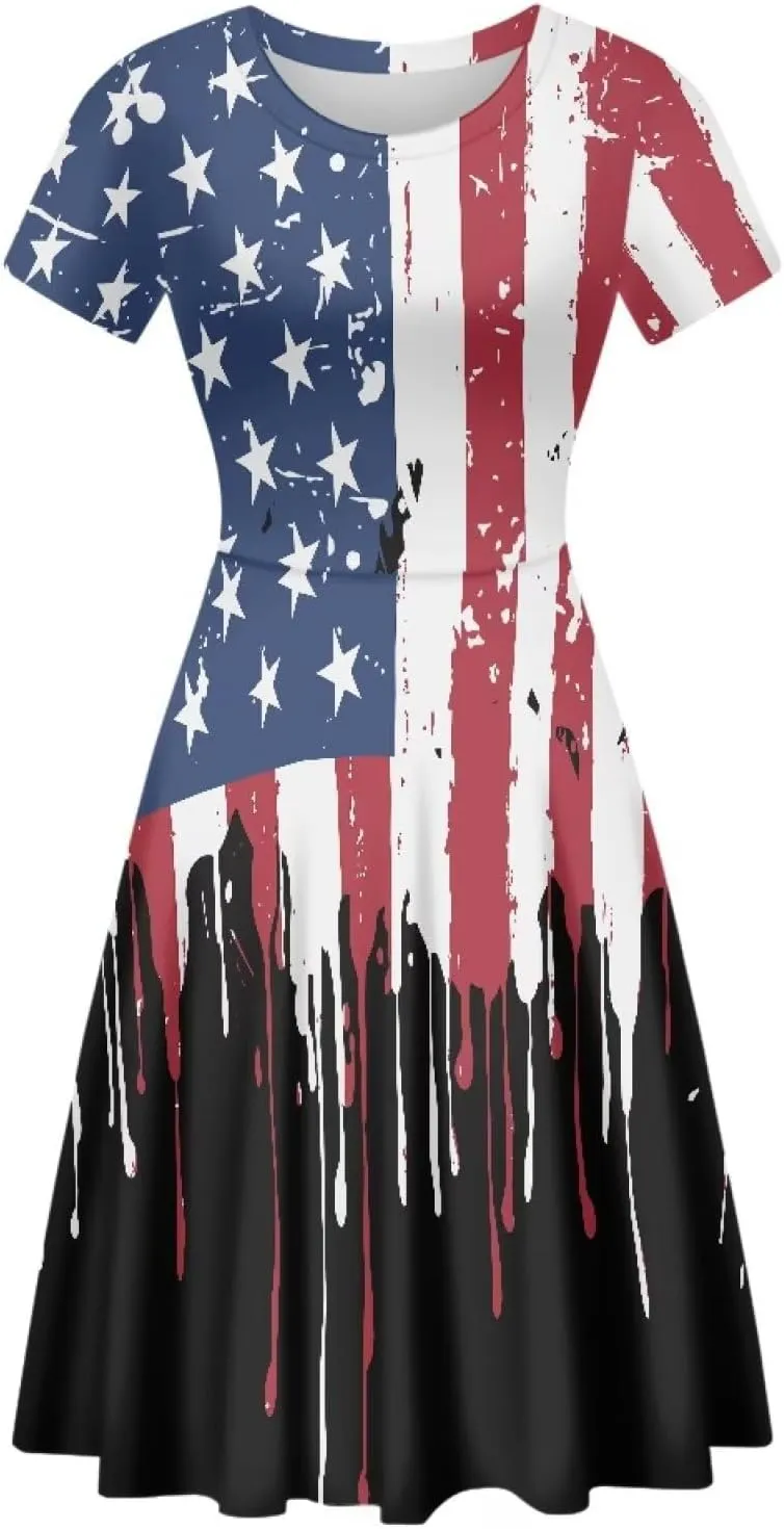 AFPANQZ Womens Casual Summer Lightweight Vintage Dress Short Sleeve Midi Dress Knee-Long Luxury Formal Dress