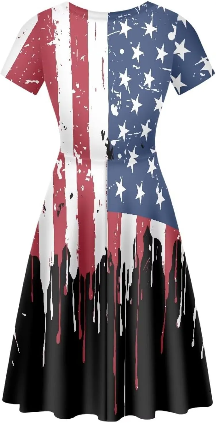 AFPANQZ Womens Casual Summer Lightweight Vintage Dress Short Sleeve Midi Dress Knee-Long Luxury Formal Dress