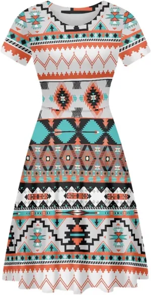 AFPANQZ Womens Casual Summer Lightweight Vintage Dress Short Sleeve Midi Dress Knee-Long Luxury Formal Dress