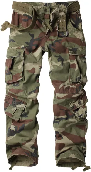 AKARMY Women's Cotton Casual Work Pants Camouflage Cargo Pants Parachute Pants for Women with Pockets