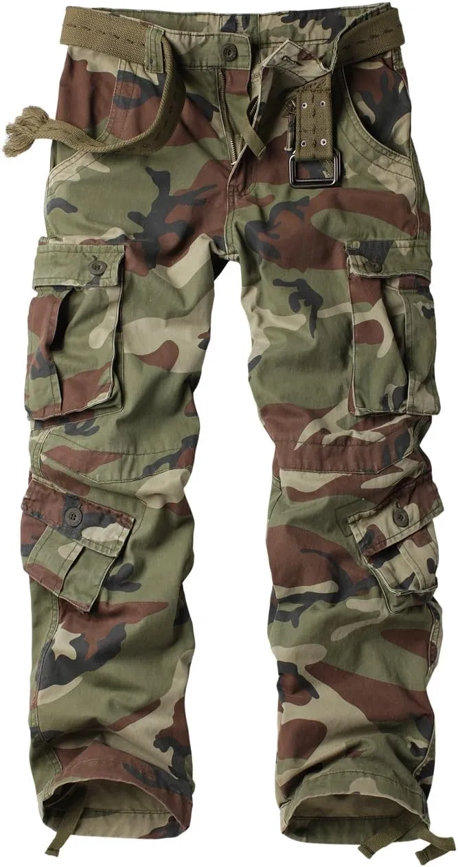 AKARMY Women's Cotton Casual Work Pants Camouflage Cargo Pants Parachute Pants for Women with Pockets