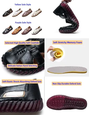 AngryMonkey Women's Casual Slip On Loafers,Comfort Closed Toe Hand-stitching Woven Cutout Leather Oxford Softsole Walking Sandals