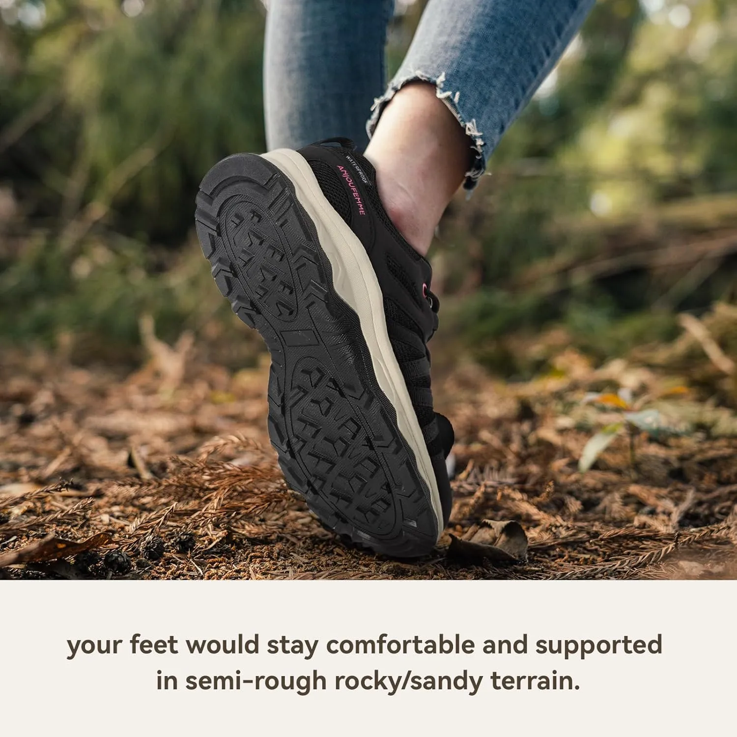 ANJOUFEMME Women's Waterproof Hiking Shoes Non Slip Sneakers Lightweight Tennis Shoes for Work Walking Running Trekking Trail Shoes