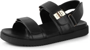 Ankis Black White Beige Nude Women's Flat Sandals Comfort Adjustable Front Strap and with a Back Strap Women Summer Sandals