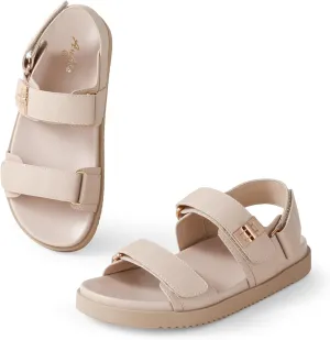 Ankis Black White Beige Nude Women's Flat Sandals Comfort Adjustable Front Strap and with a Back Strap Women Summer Sandals