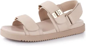 Ankis Black White Beige Nude Women's Flat Sandals Comfort Adjustable Front Strap and with a Back Strap Women Summer Sandals