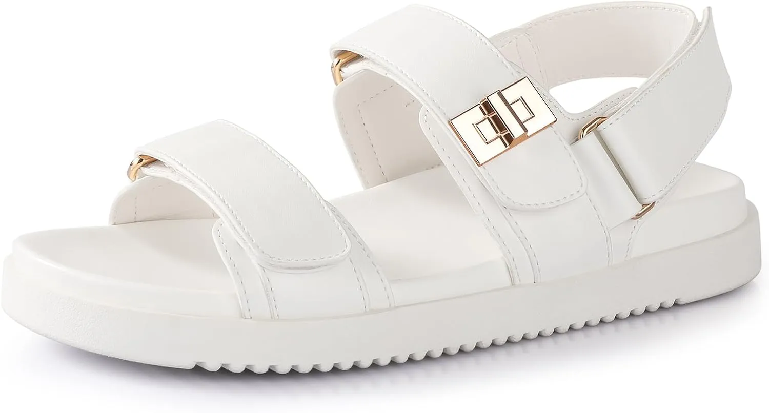 Ankis Black White Beige Nude Women's Flat Sandals Comfort Adjustable Front Strap and with a Back Strap Women Summer Sandals
