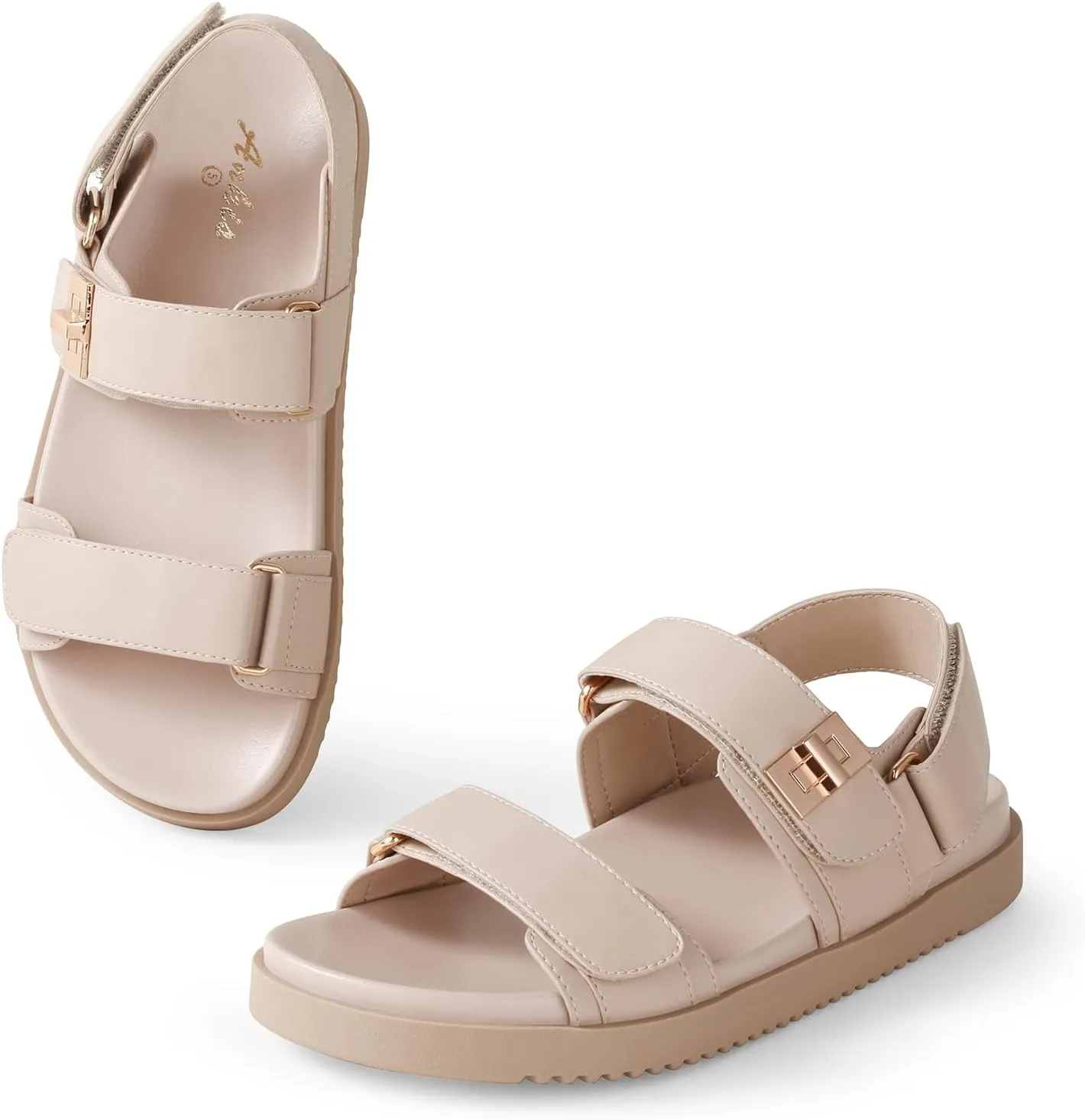 Ankis Black White Beige Nude Women's Flat Sandals Comfort Adjustable Front Strap and with a Back Strap Women Summer Sandals