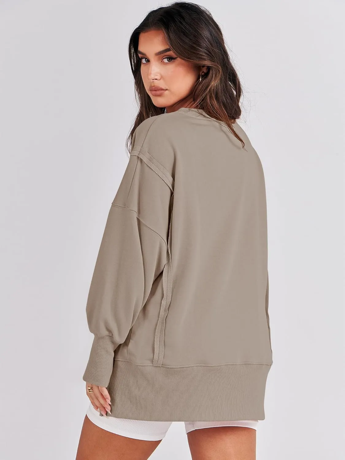 ANRABESS Women's Oversized Sweatshirts Crew Neck Long Sleeve Shirts Casual Loose Slit 2025 Fall Clothes