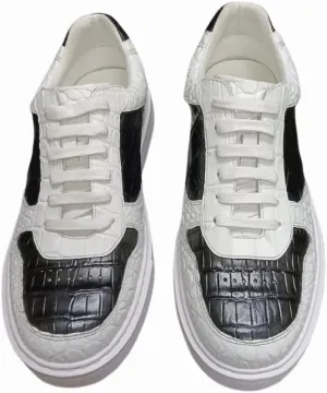Authentic Real Cow Skin All-Match Black White Male Casual Board Shoes Genuine Alligator Leather Men's Lace-up Walking Sneakers