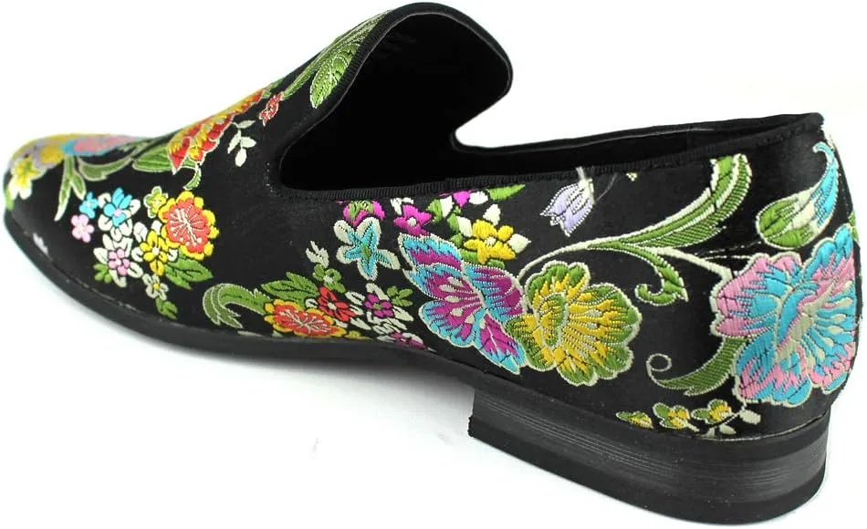 AZAR MAN Men's Slip On Multi Color Floral Print Stitching Dress Shoes Loafers