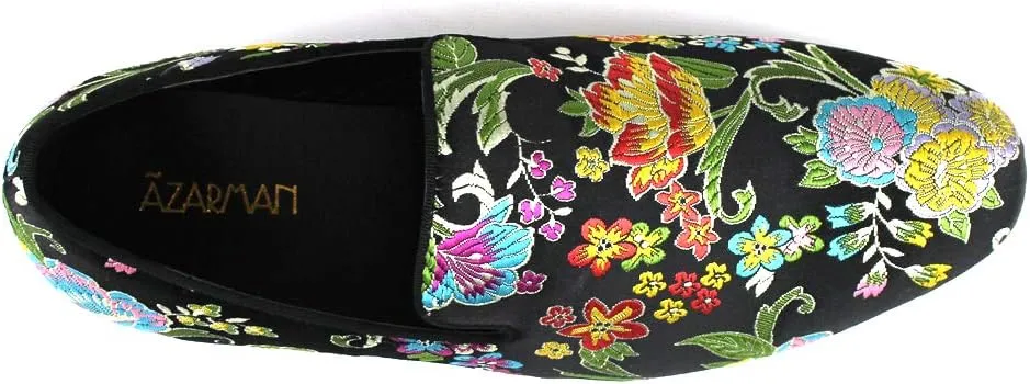 AZAR MAN Men's Slip On Multi Color Floral Print Stitching Dress Shoes Loafers