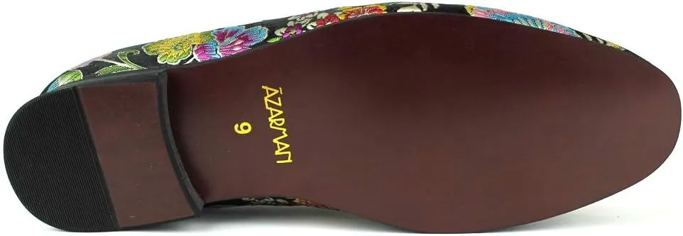 AZAR MAN Men's Slip On Multi Color Floral Print Stitching Dress Shoes Loafers