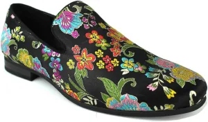 AZAR MAN Men's Slip On Multi Color Floral Print Stitching Dress Shoes Loafers
