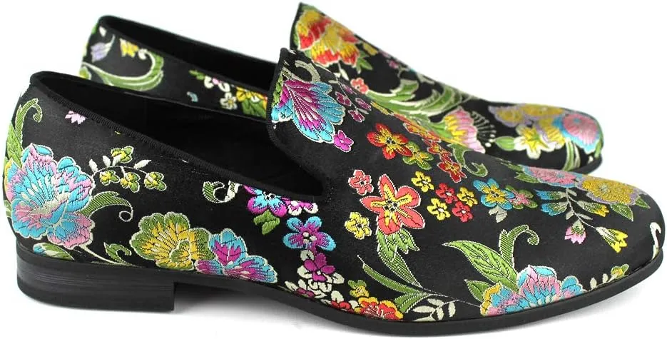 AZAR MAN Men's Slip On Multi Color Floral Print Stitching Dress Shoes Loafers