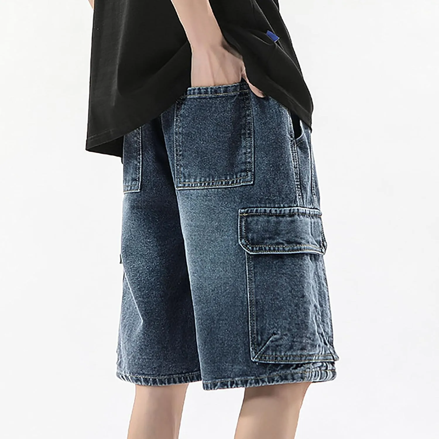 Baggy Jean Shorts for Men Jorts Casual Loose Fit Mid Denim Shorts Skateboard Hip Hop 2025 Trendy Streetwear