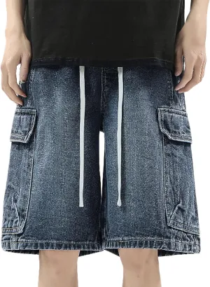 Baggy Jean Shorts for Men Jorts Casual Loose Fit Mid Denim Shorts Skateboard Hip Hop 2025 Trendy Streetwear