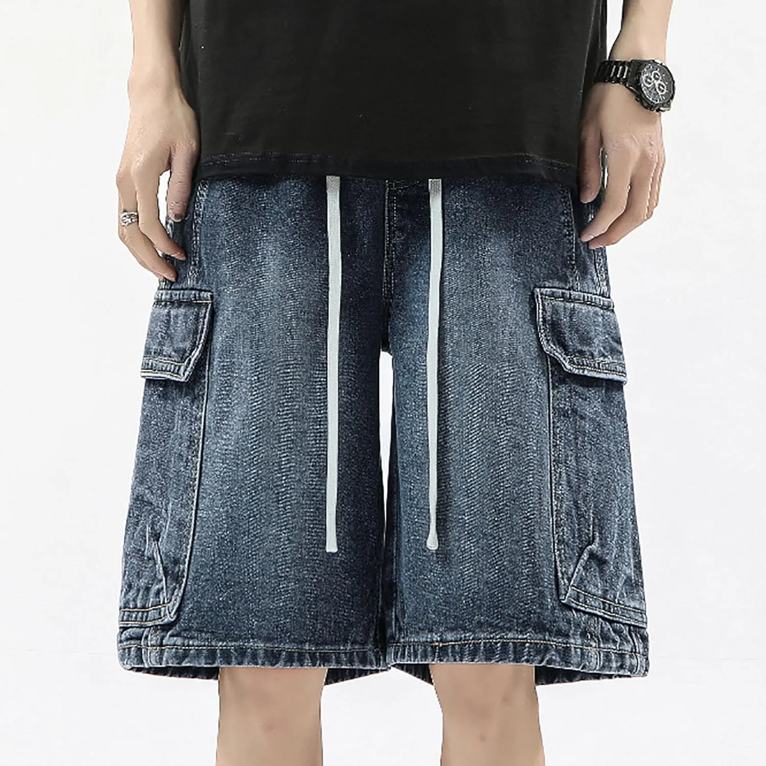 Baggy Jean Shorts for Men Jorts Casual Loose Fit Mid Denim Shorts Skateboard Hip Hop 2025 Trendy Streetwear