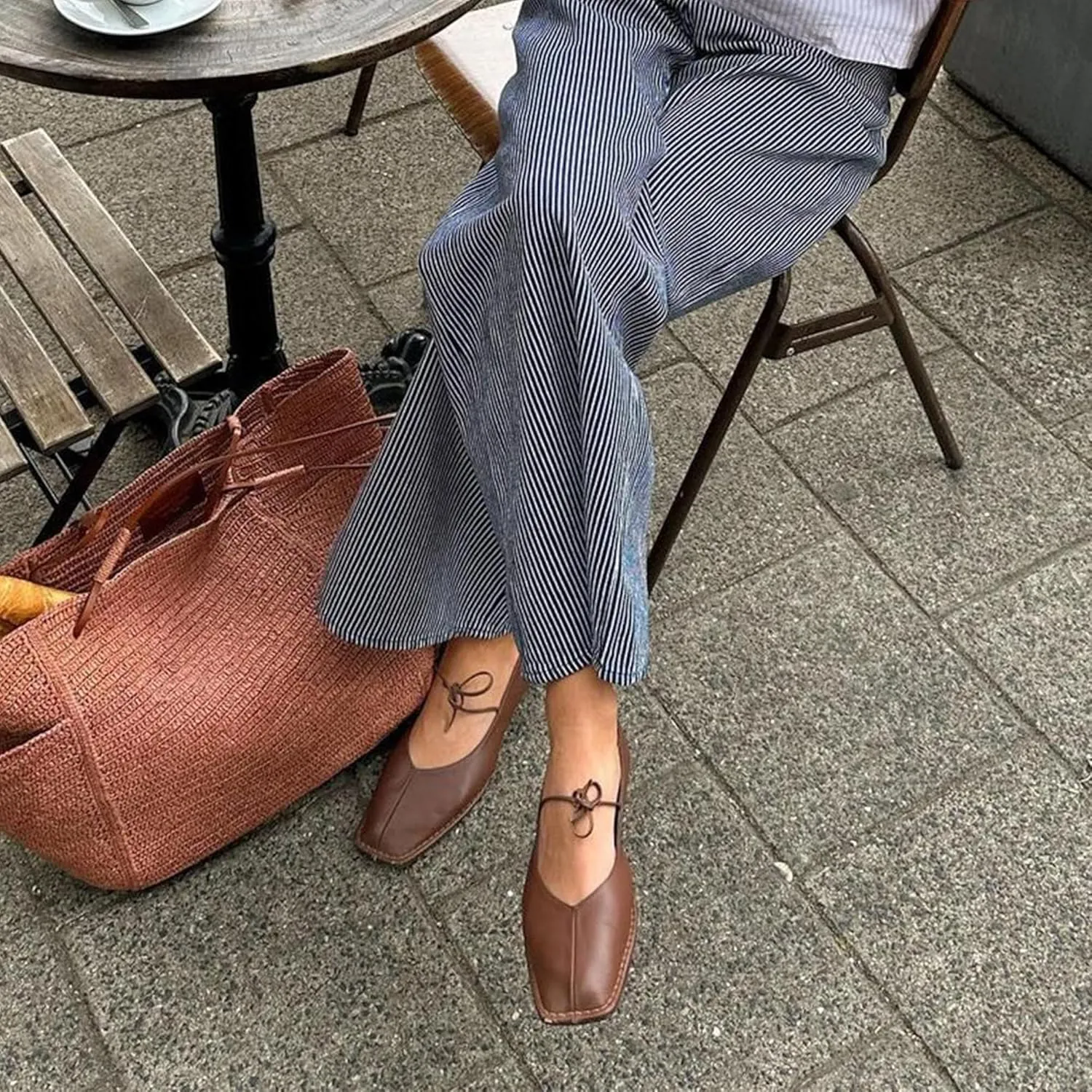 Ballet Flats for Women Lace Up Square Toe Mary Jane Flats Cute Bow Mesh Ballerina Flat Shoes