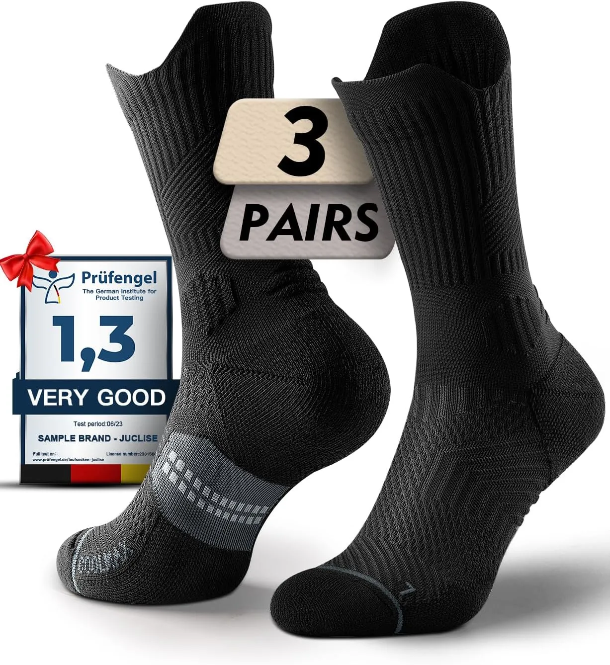 Bamboo Viscose Compression Running Crew Socks, Coolmax Moisture-Wicking Anti-Blister Hiking&Gym Athletic Socks
