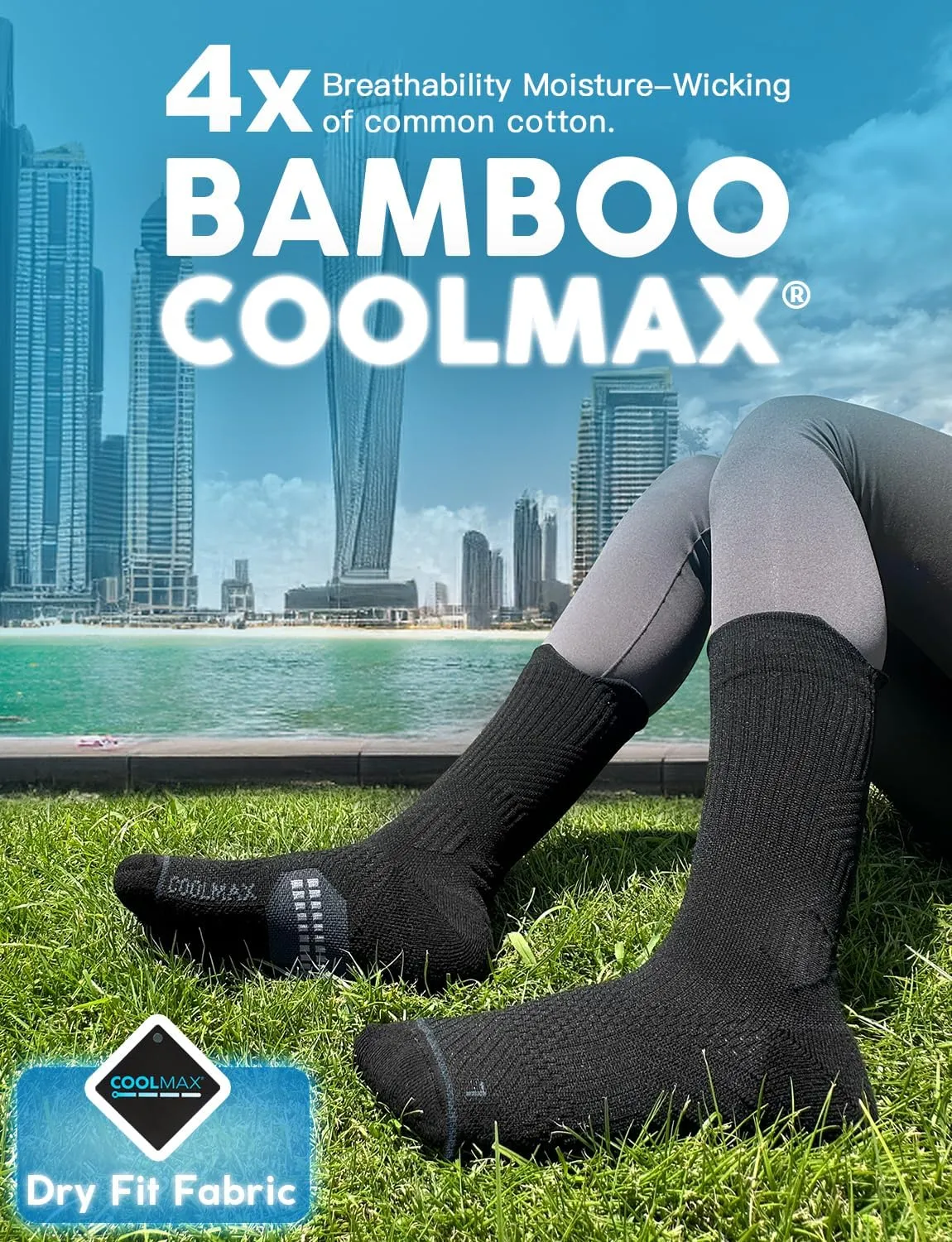 Bamboo Viscose Compression Running Crew Socks, Coolmax Moisture-Wicking Anti-Blister Hiking&Gym Athletic Socks