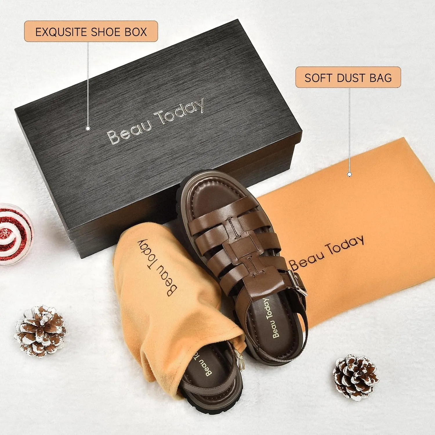 BEAU TODAY Women's Platform Fisherman Sandals, Chunky Gladiator Sandals for Women, Casual Open Toe Leather Sandals, Comfortable Lightweight Dressy Sandals with Ankle Buckle