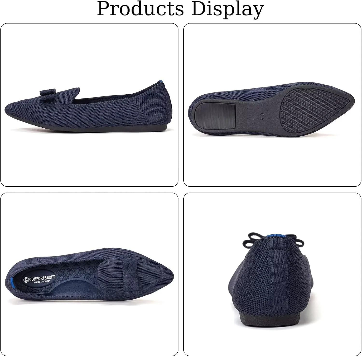BEJINASH Women's Loafer Flats Casual Knit Fabric Lightweight Dressy Shoes Washable Elegant Pointed-Toe lace-up Bow Shoes Comfortable Ballet Shoes for Women Perfect for Daily
