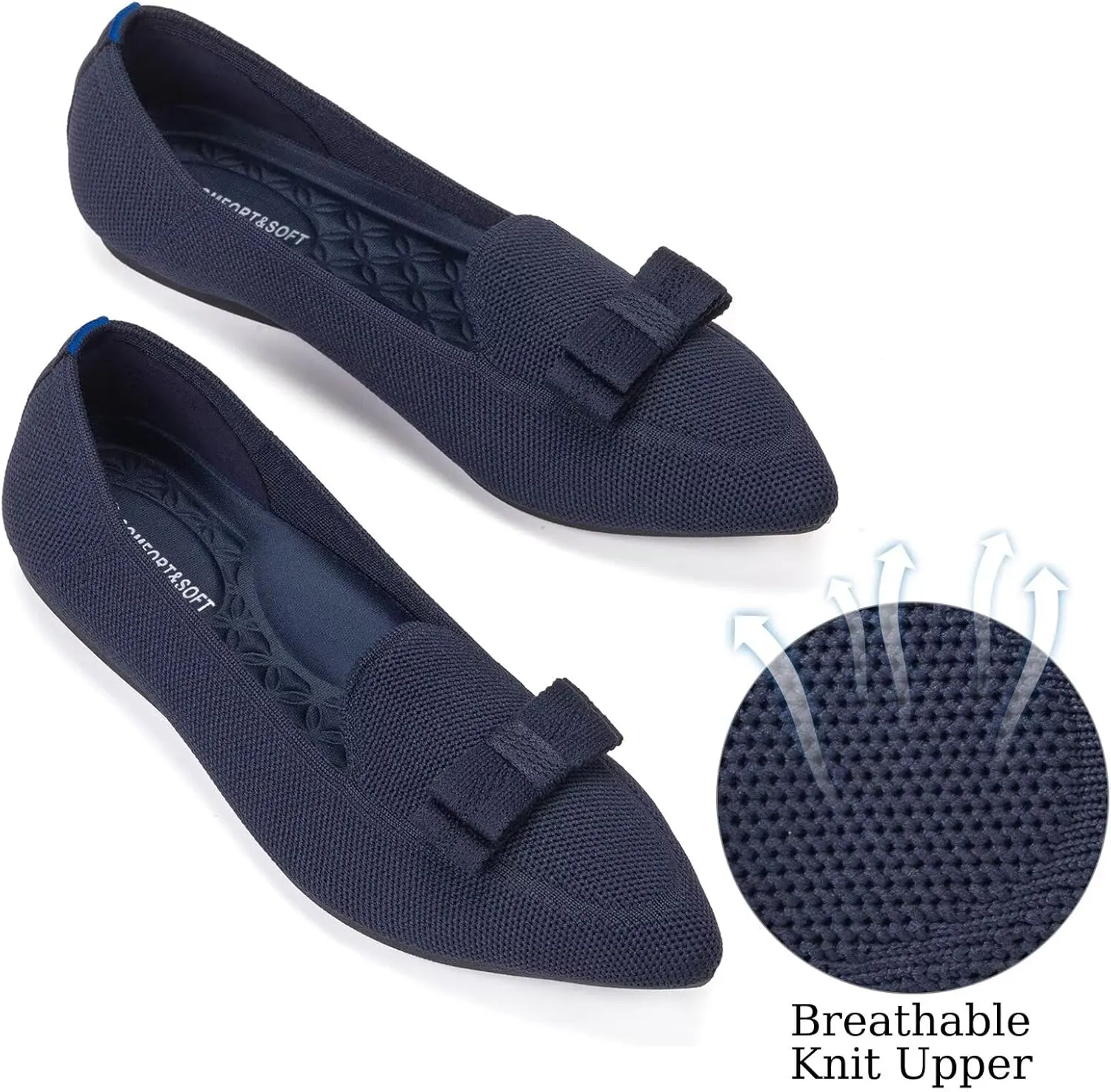 BEJINASH Women's Loafer Flats Casual Knit Fabric Lightweight Dressy Shoes Washable Elegant Pointed-Toe lace-up Bow Shoes Comfortable Ballet Shoes for Women Perfect for Daily
