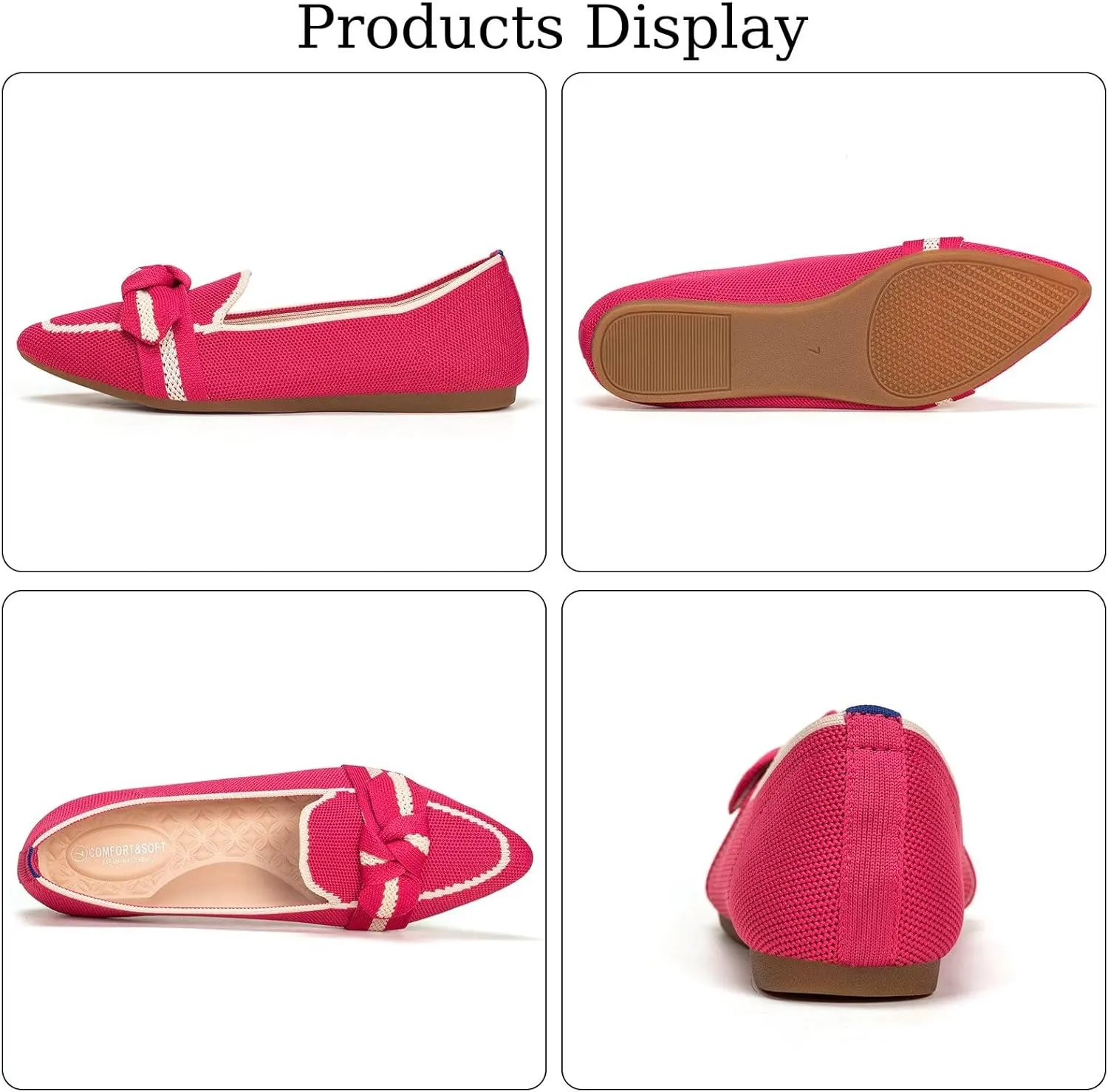 BEJINASH Women's Loafer Flats Casual Knit Fabric Lightweight Dressy Shoes Washable Elegant Pointed-Toe lace-up Bow Shoes Comfortable Ballet Shoes for Women Perfect for Daily