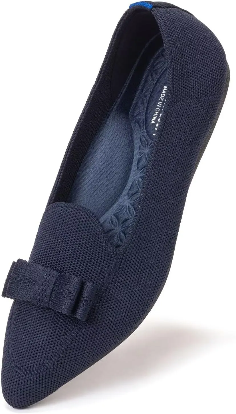 BEJINASH Women's Loafer Flats Casual Knit Fabric Lightweight Dressy Shoes Washable Elegant Pointed-Toe lace-up Bow Shoes Comfortable Ballet Shoes for Women Perfect for Daily