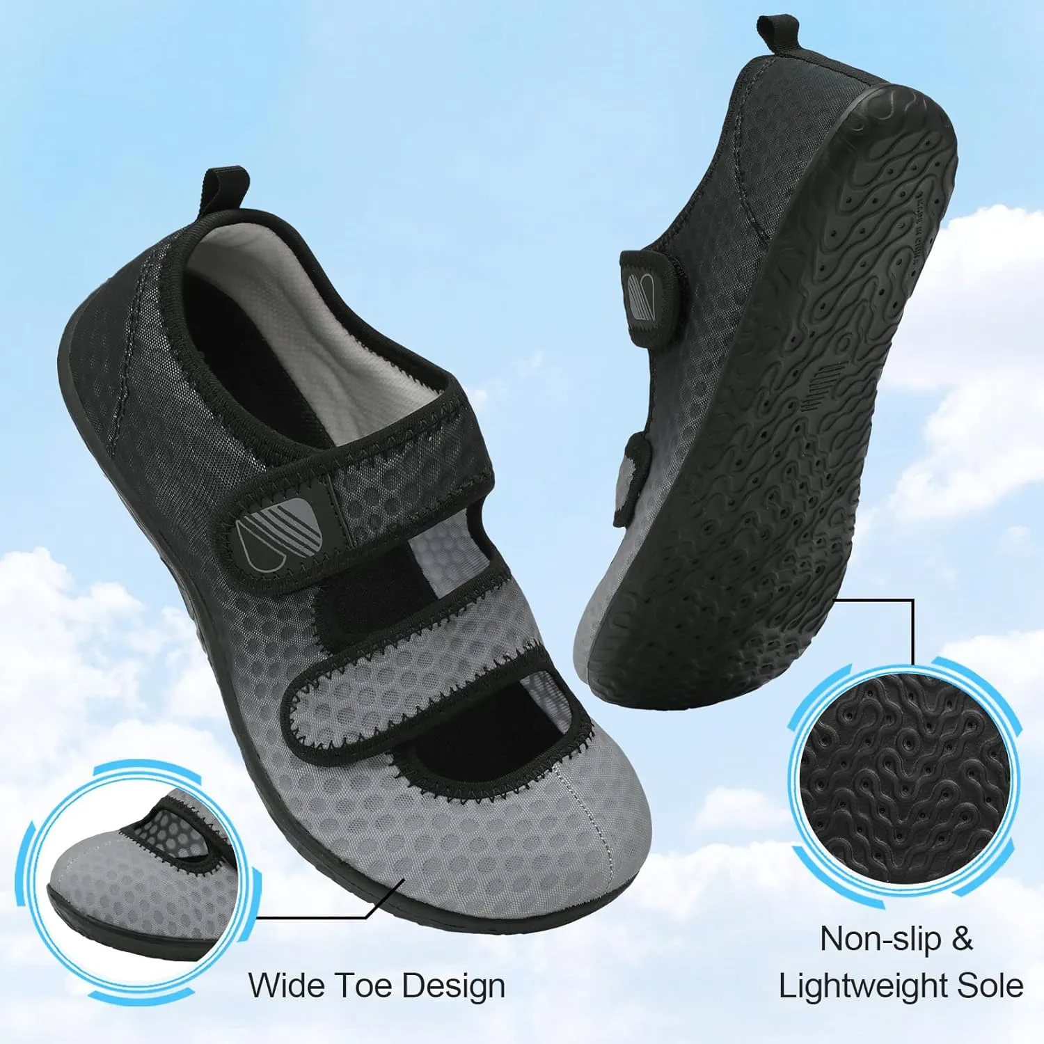 Besroad Womens Mens Lightweight Walking Shoes Adjustable Wide Diabetic Slippers Non-slip Sneakers Sandals