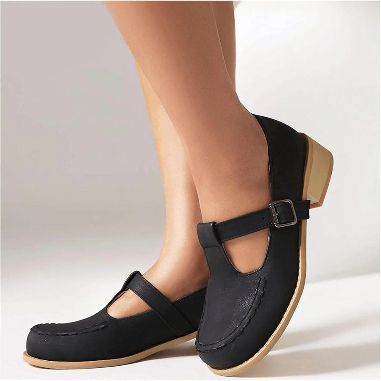 Big Size Summer Vintage Retro Buckle Square Heels Flats Women Casual Shoes Women Sandals