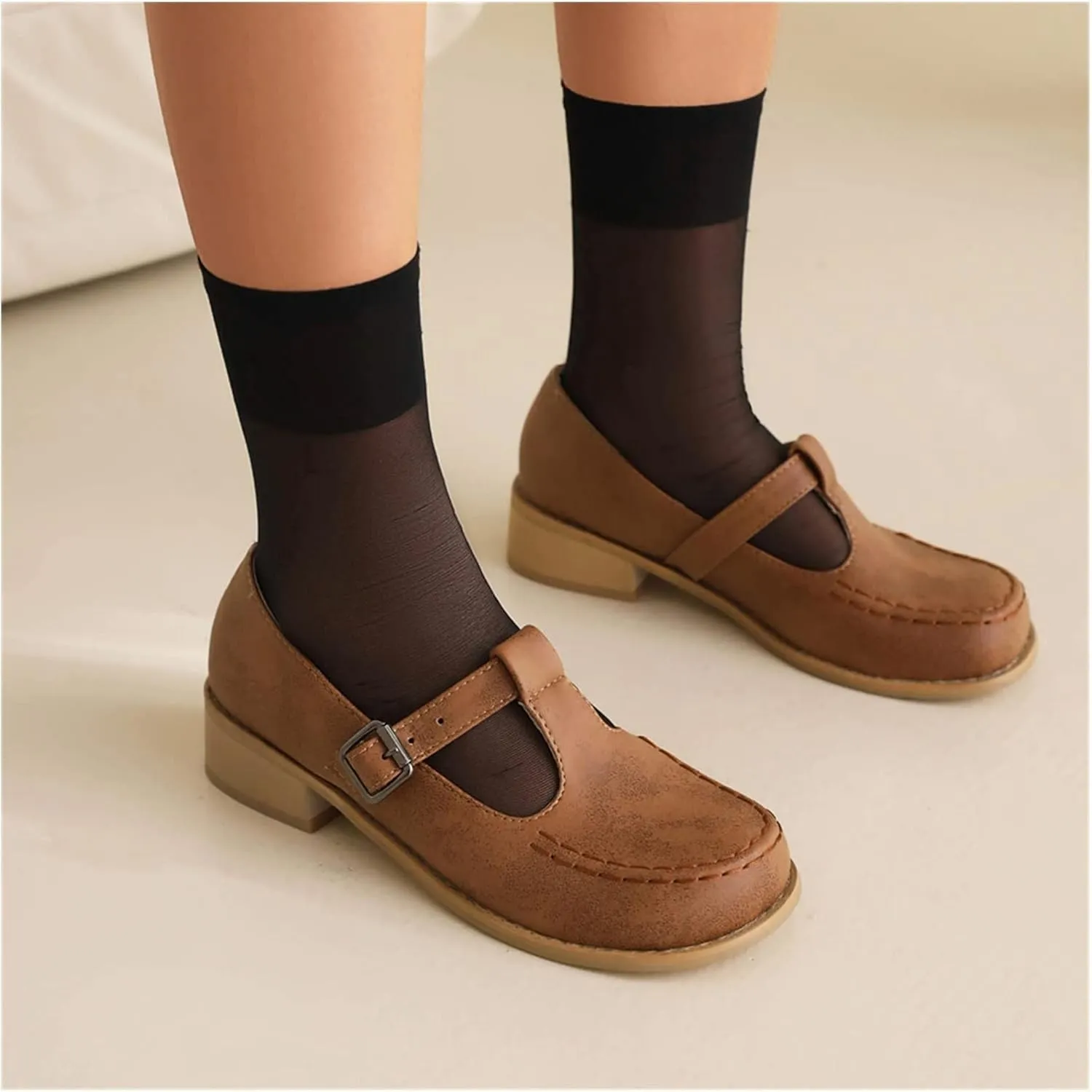 Big Size Summer Vintage Retro Buckle Square Heels Flats Women Casual Shoes Women Sandals