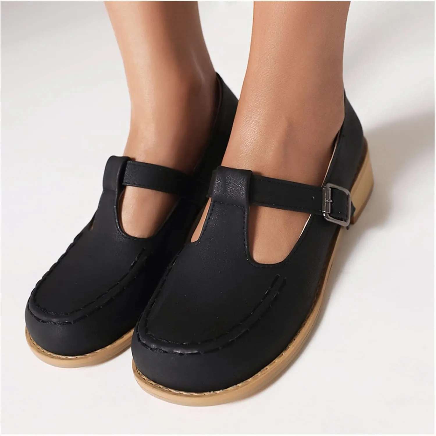 Big Size Summer Vintage Retro Buckle Square Heels Flats Women Casual Shoes Women Sandals