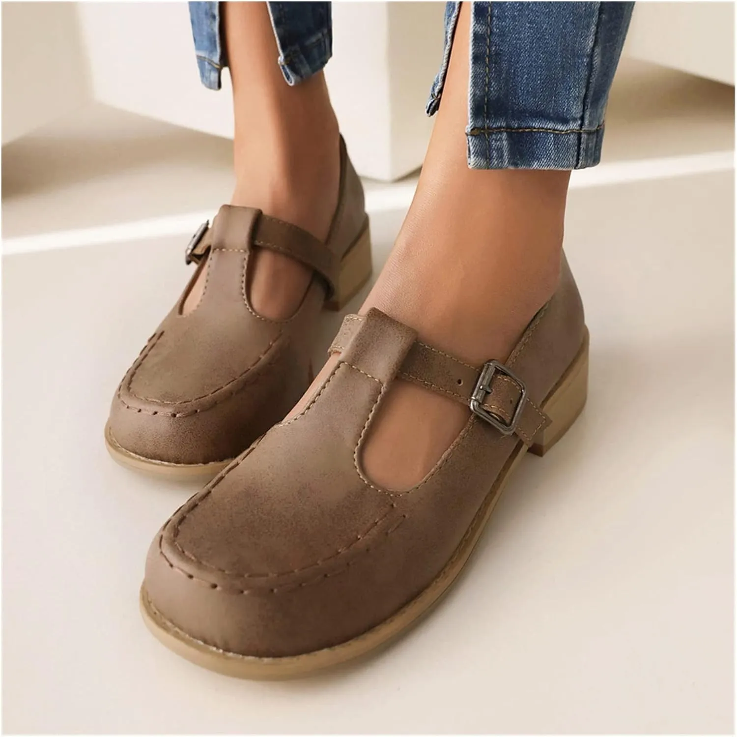 Big Size Summer Vintage Retro Buckle Square Heels Flats Women Casual Shoes Women Sandals