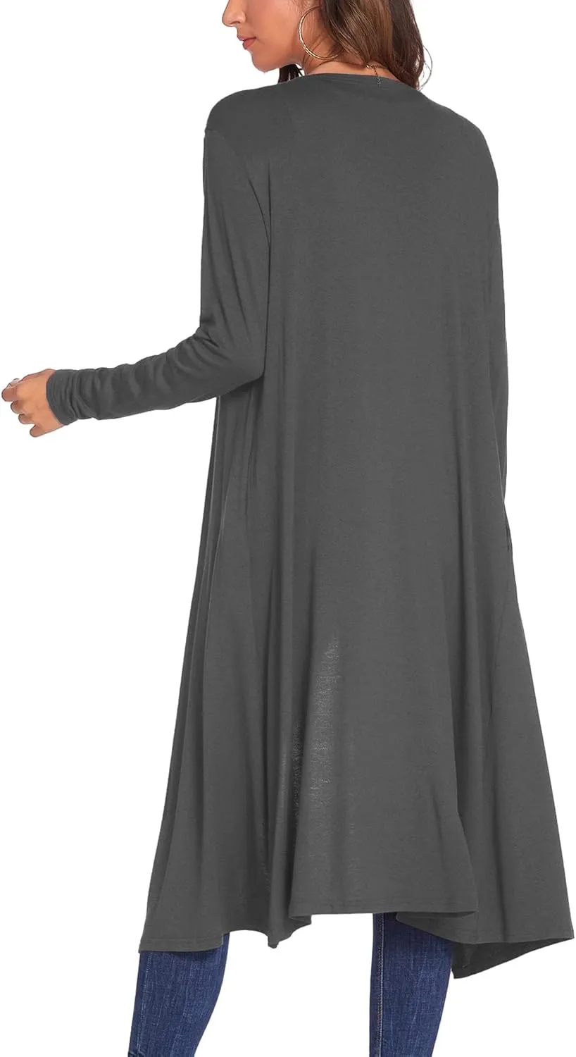 Bluetime Women Plus Size Long Open Front Drape Maxi Cardigan Lightweight Duster Long Sleeve Cardigan Fall (S-4XL)