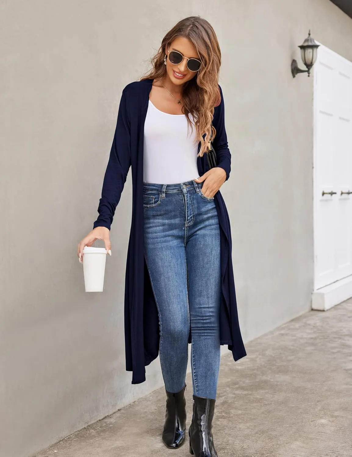 Bluetime Women Plus Size Long Open Front Drape Maxi Cardigan Lightweight Duster Long Sleeve Cardigan Fall (S-4XL)