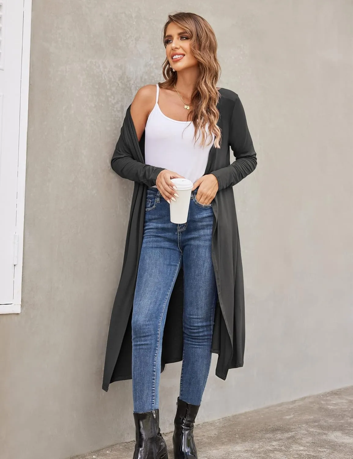 Bluetime Women Plus Size Long Open Front Drape Maxi Cardigan Lightweight Duster Long Sleeve Cardigan Fall (S-4XL)
